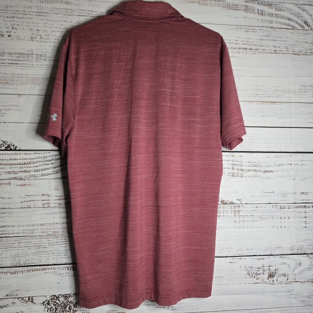 Under Armour UA Shirt Heat Gear Spacedye Red Short Sleeve Polo Shirt sz Med - Picture 4 of 6